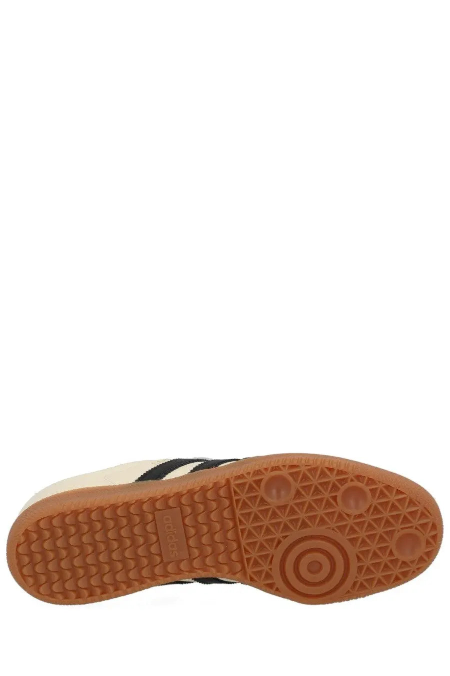 Cream-colored adidas unisex Samba OG sneaker with black stripes and gum rubber sole in beige material