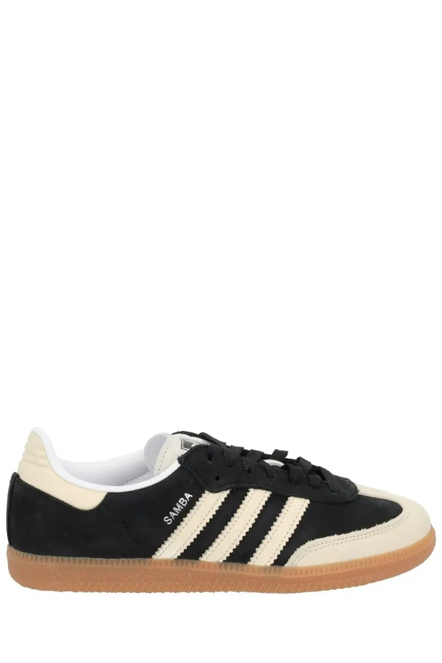 Adidas unisex samba OG sneaker black with black and cream suede upper, three stripes, and gum rubber sole