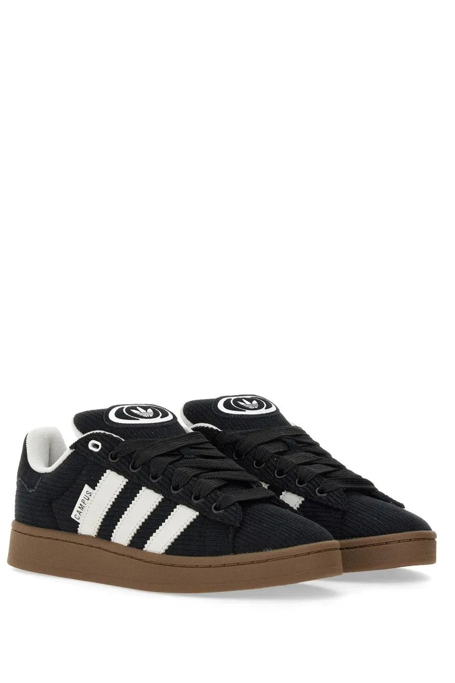 Adidas unisex sneaker campus 00s black with white three stripes textured fabric upper and gum rubber sole