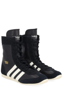 Black adidas japan high-top boxing shoes with white stripes and suede accents in adidas unisex sneaker japan black model