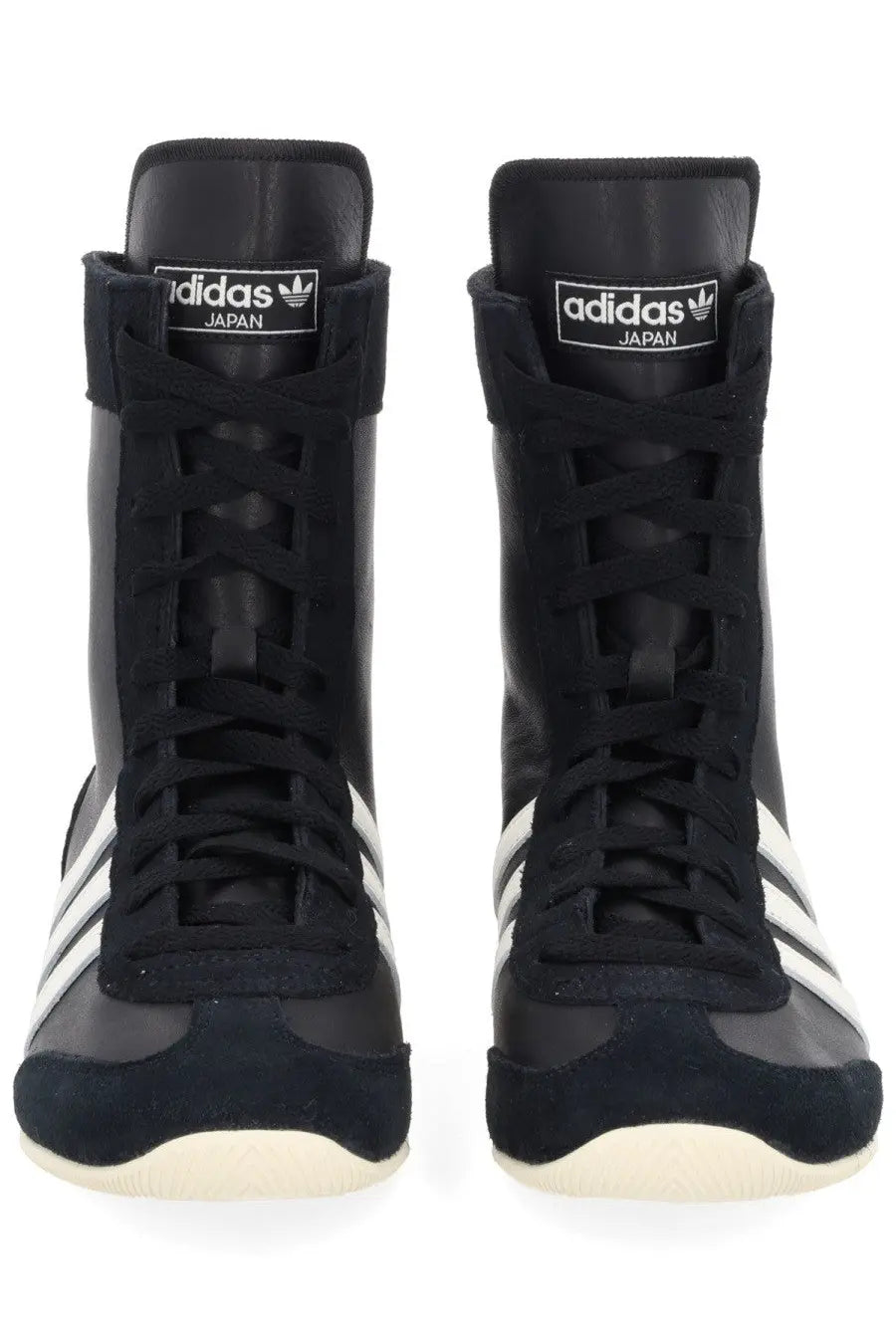 Black adidas unisex sneaker japan with white stripes and suede accents designed as lightweight boxing shoes