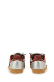 Adidas unisex sneaker samba in silver and rust red with glossy metallic upper and gum rubber sole