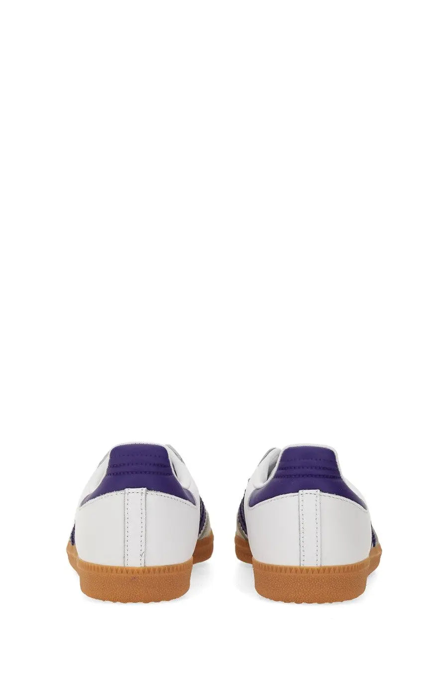 Adidas unisex sneaker samba in white and purple leather with a gum rubber sole display front side