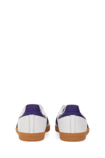 Adidas unisex sneaker samba in white and purple leather with a gum rubber sole display front side