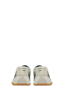 Adidas unisex sneaker tokyo white with dark green stripes and tan rubber sole in classic low-top design