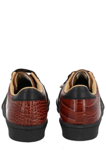 Adidas unisex superstar vintage sneaker red featuring brown crocodile embossed leather with black rubber sole and heel accents
