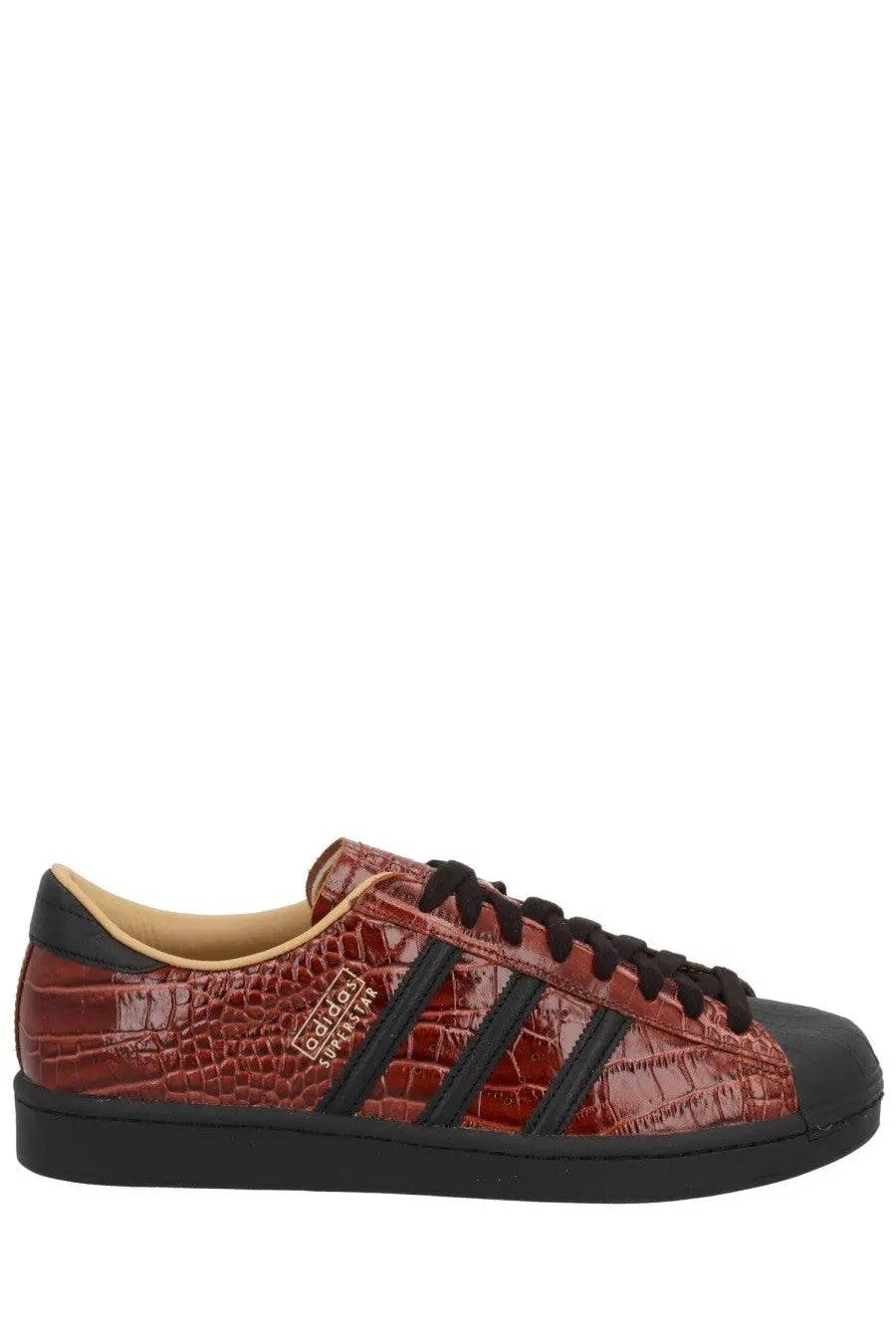 Adidas unisex superstar vintage sneaker in red red crocodile-embossed leather with black rubber toe cap and three stripes