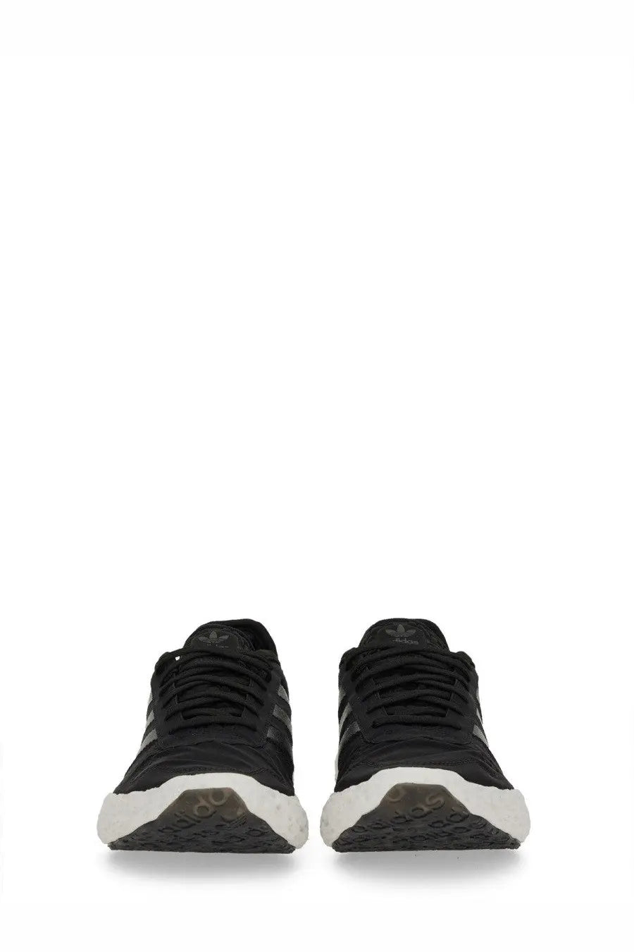 Adidas unisex zponge sneaker black with textured upper black laces and white rubber sole