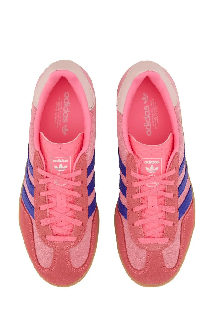 Adidas womens gazelle indoor sneaker blue with pink and blue suede upper rubber sole and iconic three stripes
