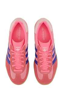 Adidas womens gazelle indoor sneaker blue with pink and blue suede upper rubber sole and iconic three stripes