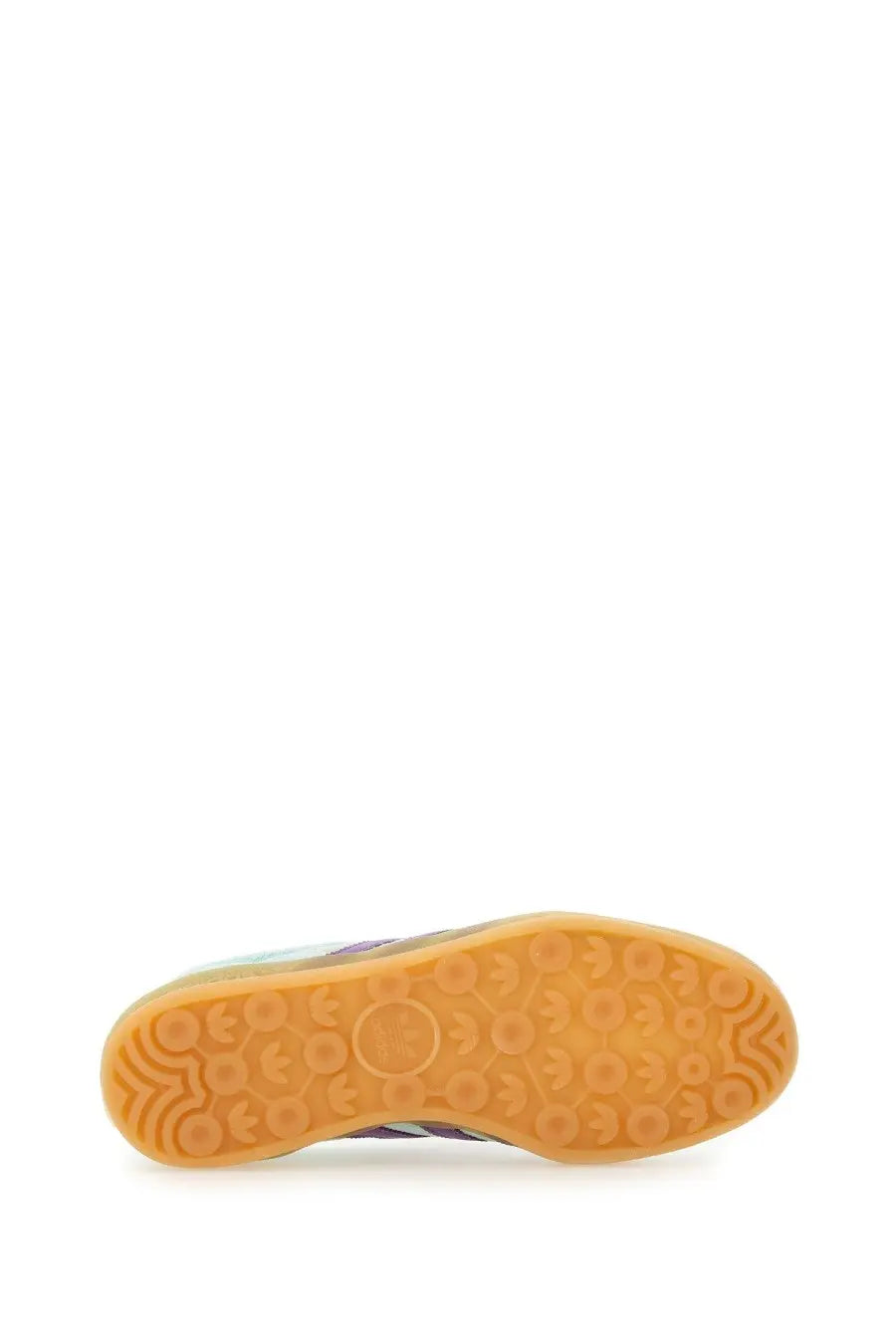 A vibrant multicolored adidas women’s gazelle indoor sneaker with gum rubber sole and classic wavy tread pattern