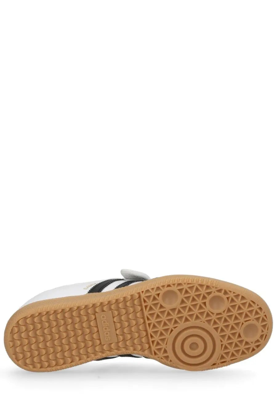 Adidas women’s samba jane sneaker white featuring black stripes and tan rubber sole in a classic design