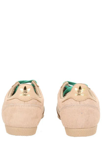 Adidas women’s sneaker japan warsan beige in beige suede with green laces and gold logo detailing
