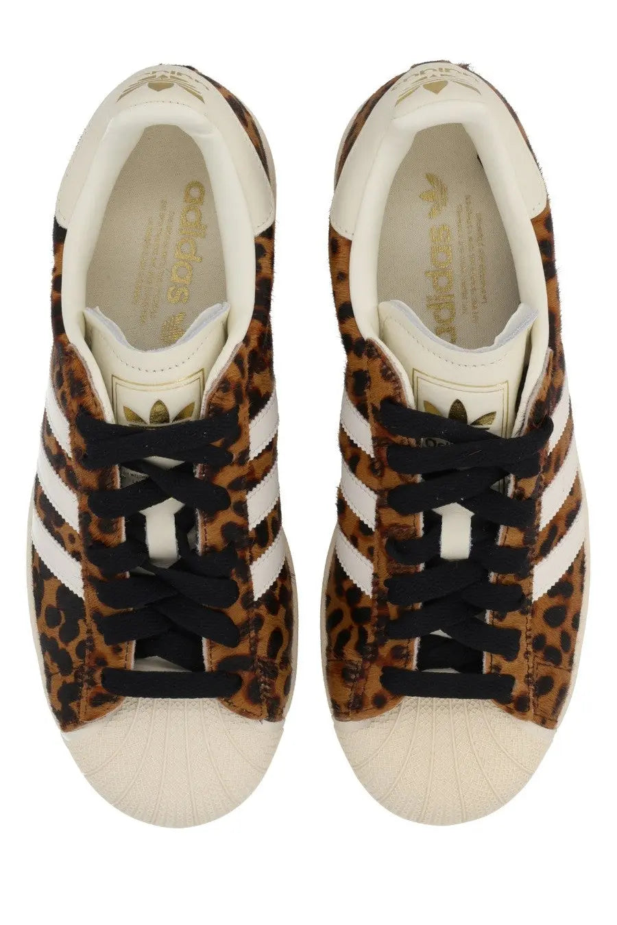 Adidas women’s superstar ii sneaker in leopard print with white rubber toe caps and black laces multicolor design