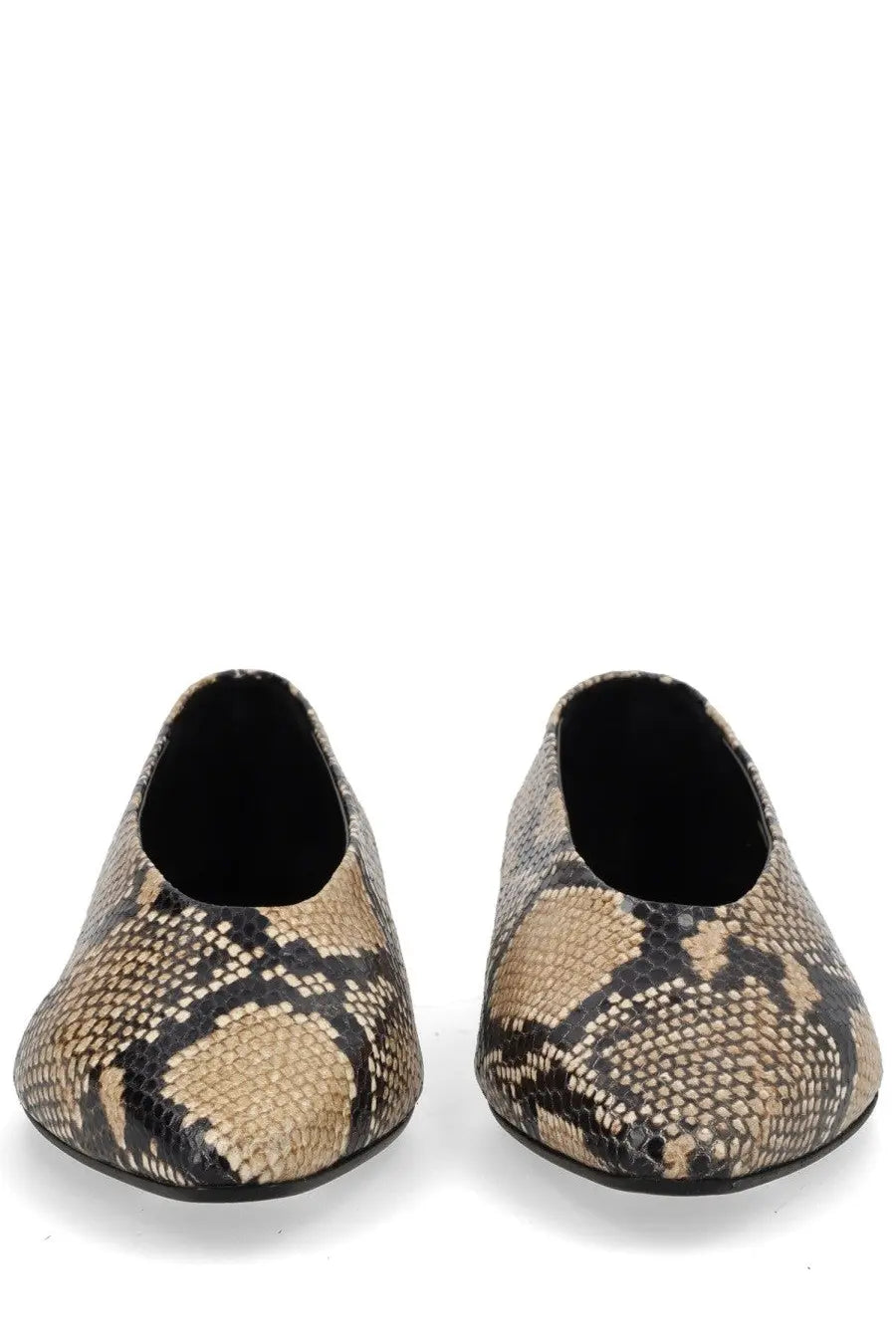 Aeyde women’s ballerina betty pattern beige and black snake-print leather flats for stylish daily wear