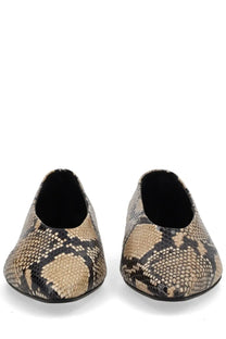 Aeyde women’s ballerina betty pattern beige and black snake-print leather flats for stylish daily wear