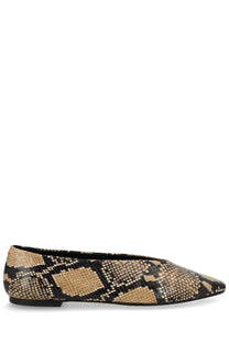 Aeyde women’s ballerina betty pattern snake-print flat shoe with sleek pointed toe and black sole
