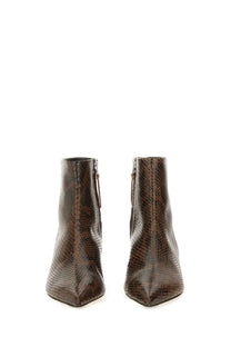 Aeyde women’s boot Sofie brown snake-print leather ankle boots with pointed toe and zipper closure
