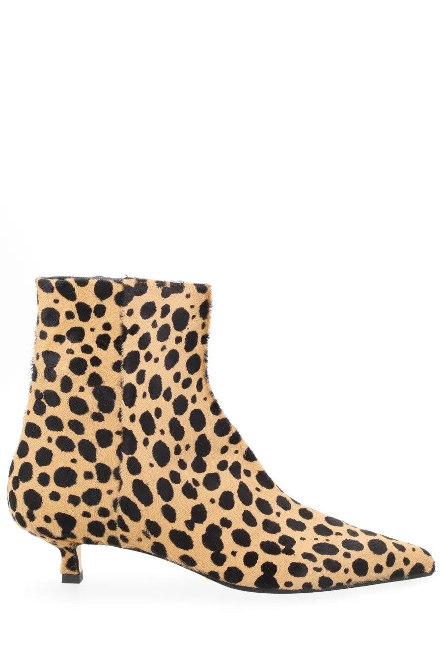 Aeyde women’s tan and black leopard-print ankle boot sofie pattern with slender heel in leather material