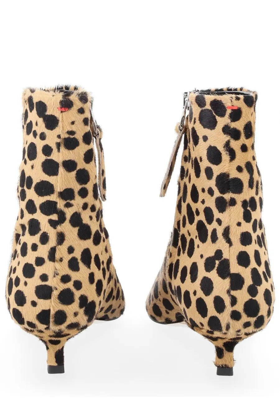 Aeyde women’s boot Sofie pattern tan and black leopard print ankle boots with fur-like texture