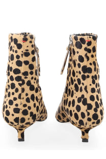 Aeyde women’s boot Sofie pattern tan and black leopard print ankle boots with fur-like texture