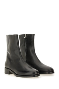 Aeyde women’s black leather ankle boots vincent with low block heel and silver zipper pull