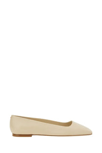 Aeyde women’s dancer crazy white cream-colored leather flat shoe with sleek minimalist design and pointed toe