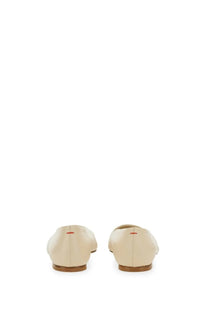 Aeyde women’s dancer crazy white cream-colored leather flats with minimalist design and subtle red stitching detail