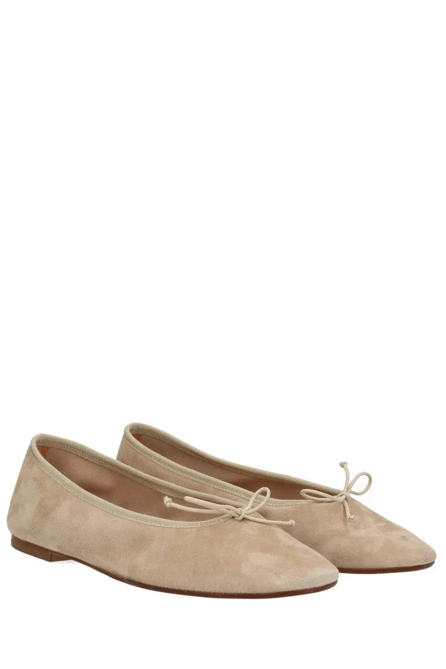 Aeyde women’s dancer dolphin beige beige suede ballet flats with delicate bow ties at the toe