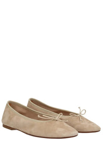 Aeyde women’s dancer dolphin beige beige suede ballet flats with delicate bow ties at the toe