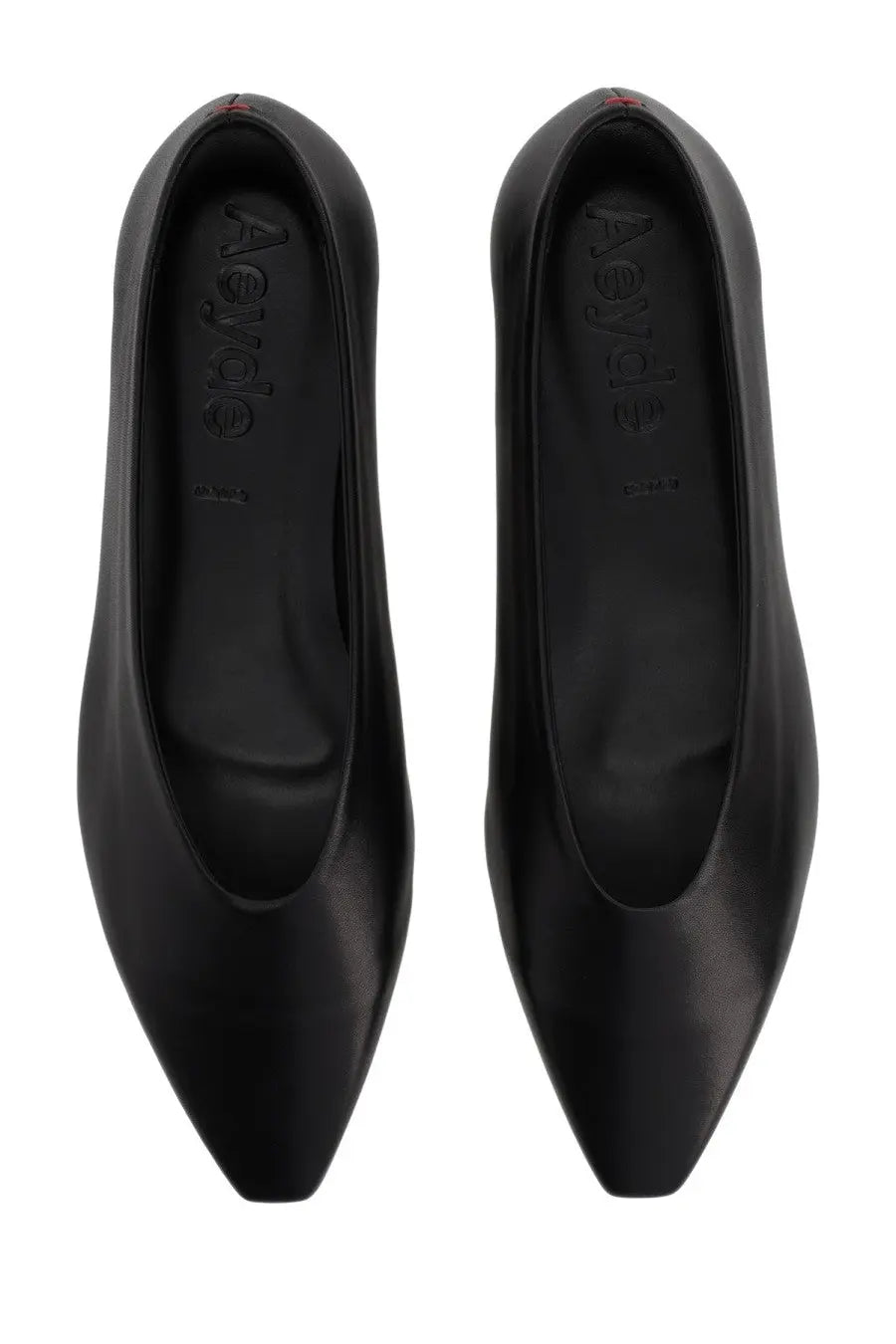 Black leather aeyde womens dancer kirsten flats with sleek pointed toe design