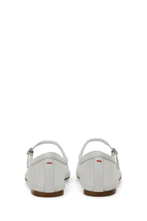 Aeyde women’s dancer uma white white leather flat shoes with thin strap and silver buckle