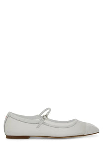 Aeyde women’s dancer uma white leather mary jane flat shoe with silver buckle and cap toe