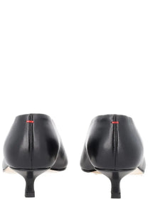 Black leather pumps aeyde womens écolleté clara with sleek minimalist design and red stitching at the heel back view