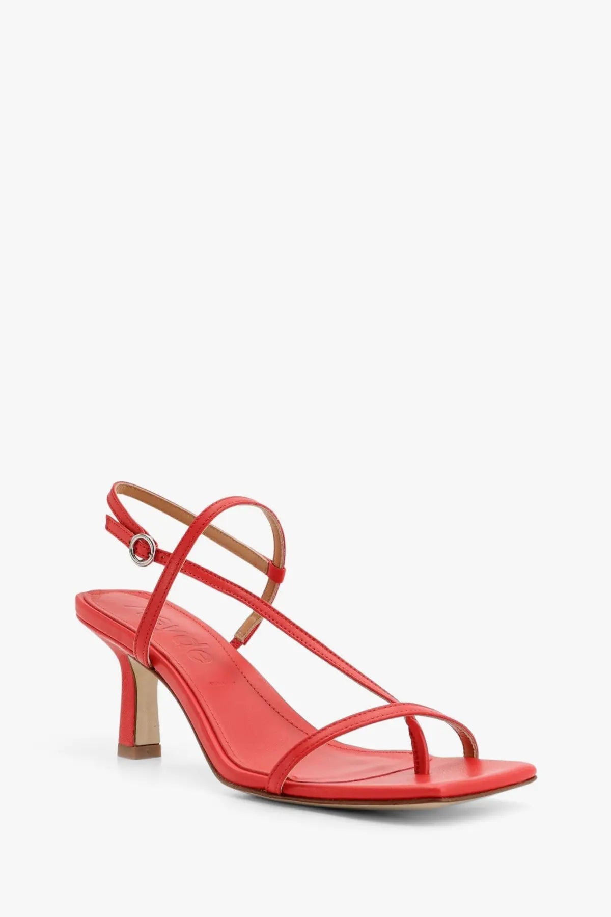 Aeyde women’s Elise red leather thong sandals with slender heel and ankle strap for stylish wear