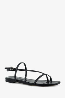 Aeyde women’s Ella flat leather sandals in black with thin straps and a sleek minimalist sole