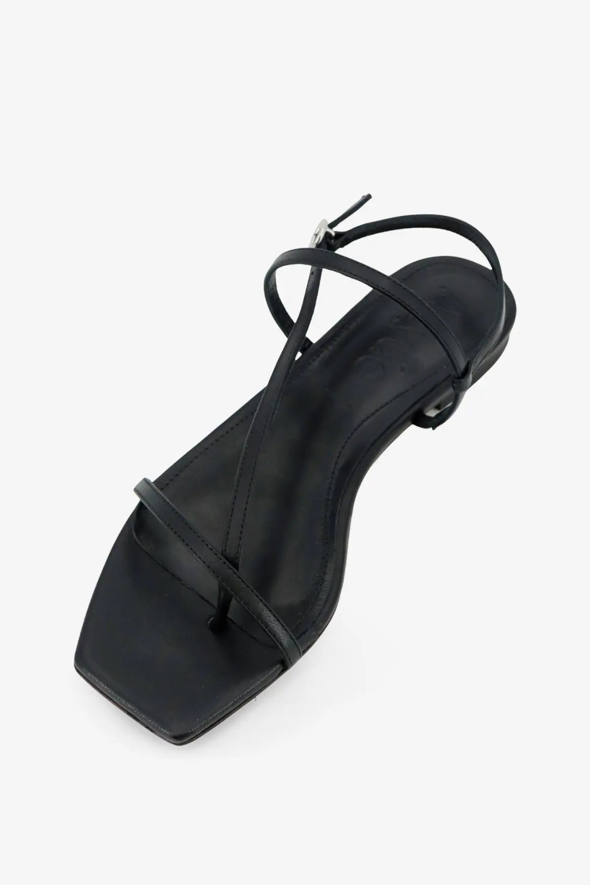 Aeyde women’s Ella black leather flat sandals with strappy design square toe and low heel