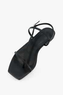 Aeyde women’s Ella black leather flat sandals with strappy design square toe and low heel