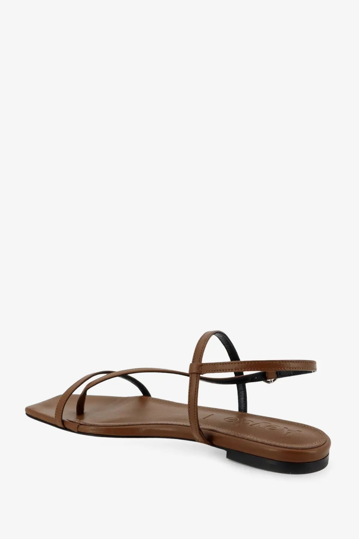 Aeyde women’s Ella flat leather sandals in brown with thin straps and a minimalist design