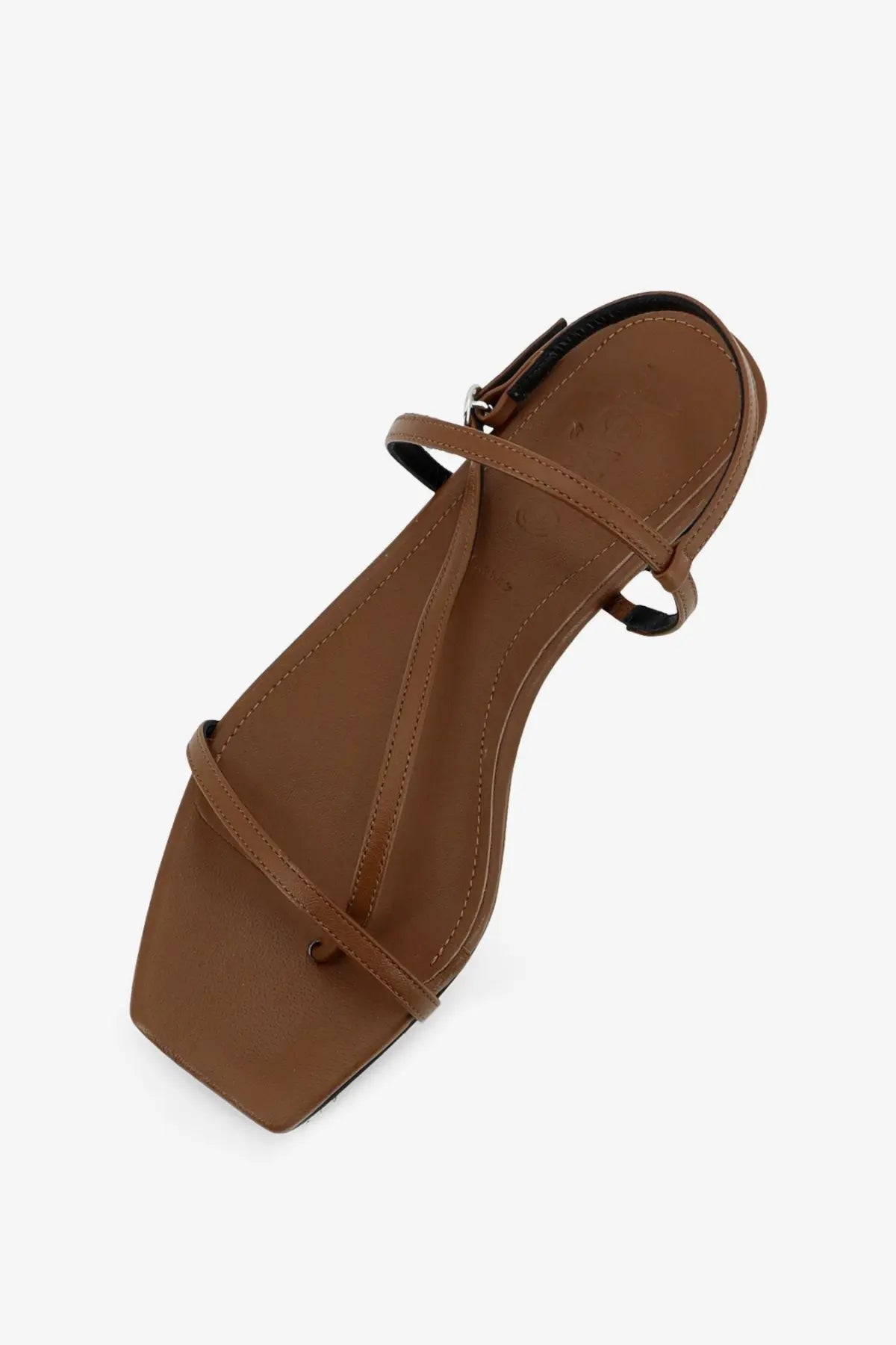 Brown leather strappy aeyde women’s ella flat sandal with square toe and ankle strap