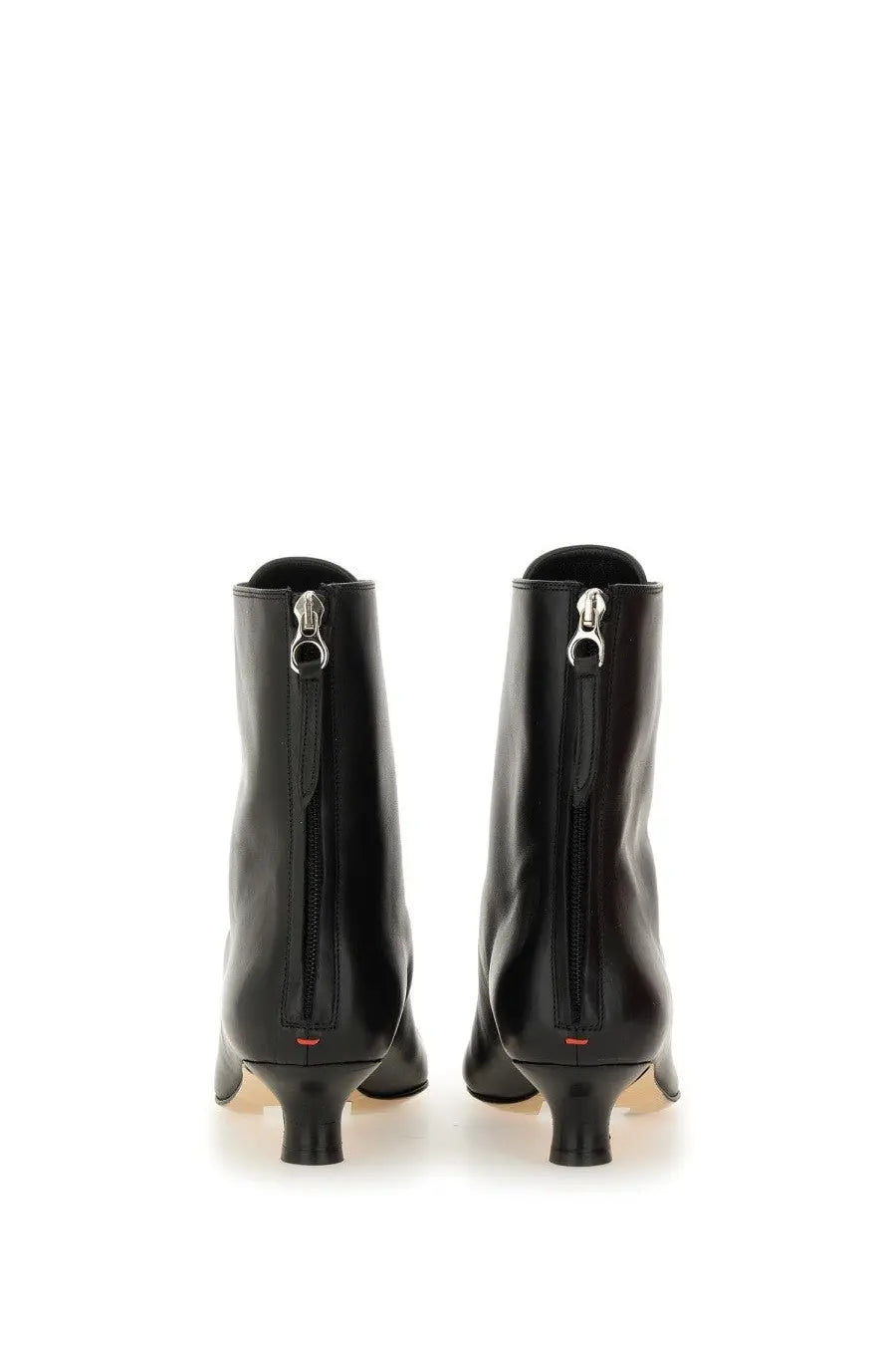 Aeyde women’s lace up black leather ankle boots with sleek minimalist design and silver zippers