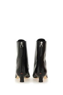 Aeyde women’s lace up black leather ankle boots with sleek minimalist design and silver zippers