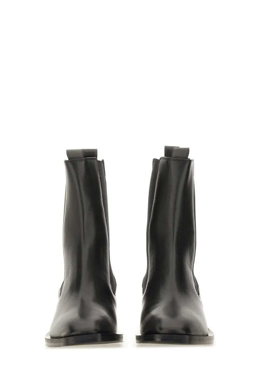Aeyde women’s black leather chelsea boots with sleek minimalist design and square toes