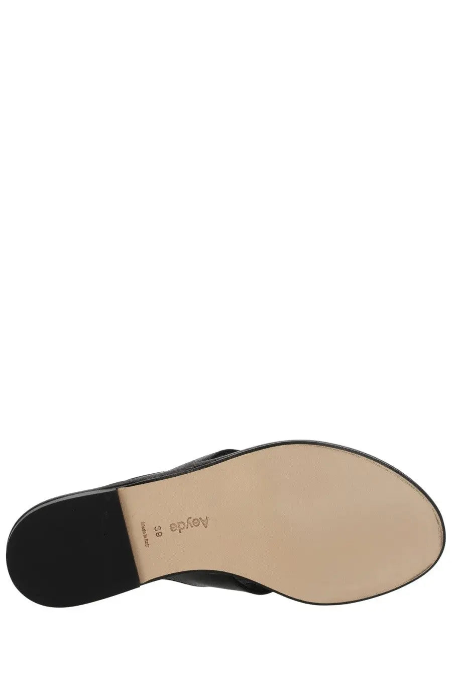 Aeyde women’s black leather thong sandal with sleek minimalist design and flat sole