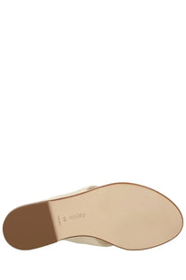 Aeyde women’s leather thong sandal in white with cream-colored leather mule design and low heel minimalist style