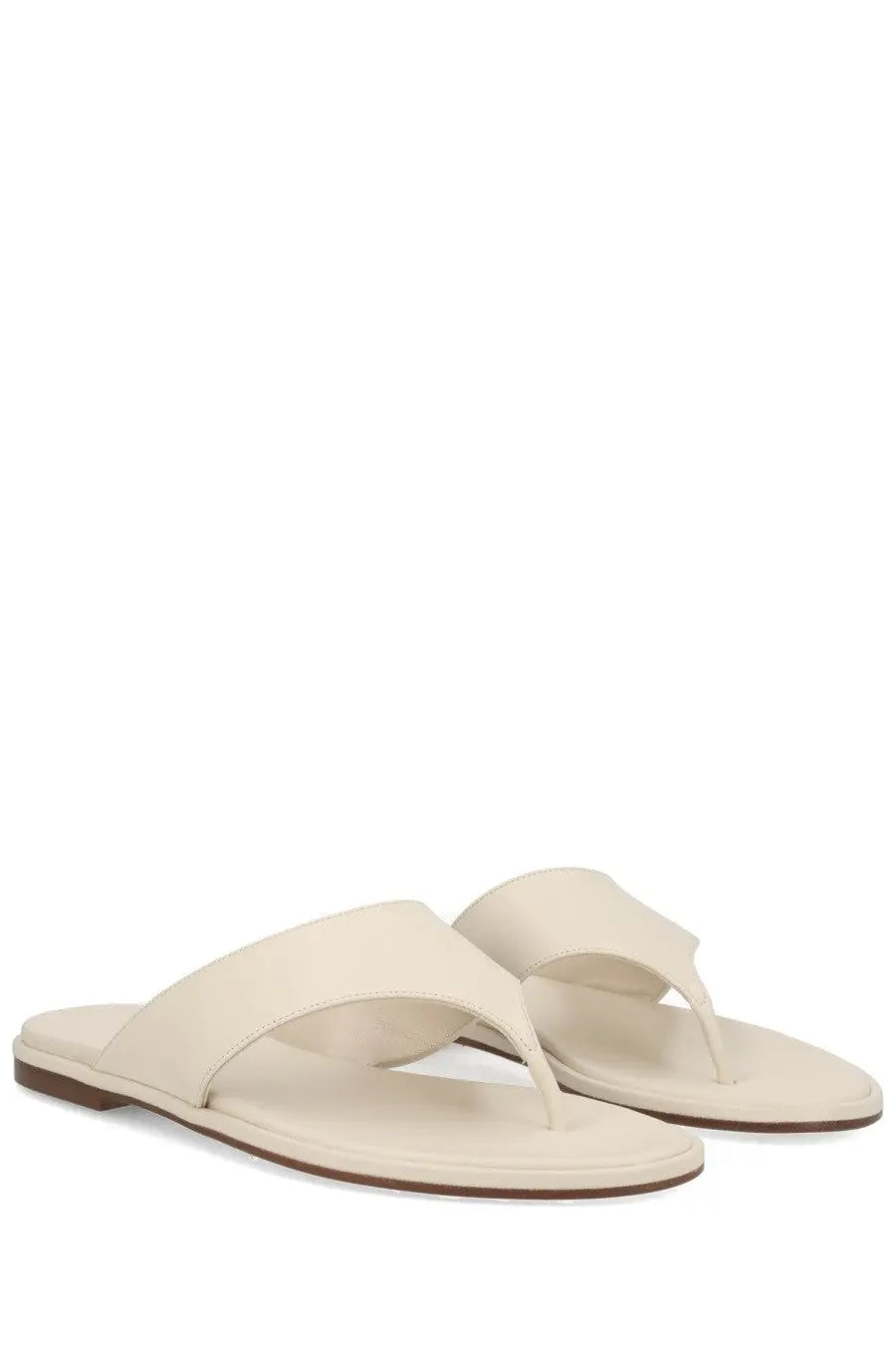 Aeyde women’s cream-colored leather thong sandal with minimalist design and flat sole in white color