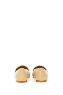 Aeyde women’s moccasin tom beige leather loafers with minimalist design and subtle red stitching on the heel back side