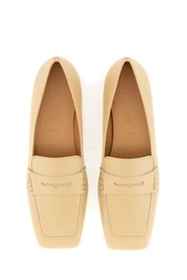 Aeyde women’s moccasin tom beige leather loafers with square toe and stitched detailing
