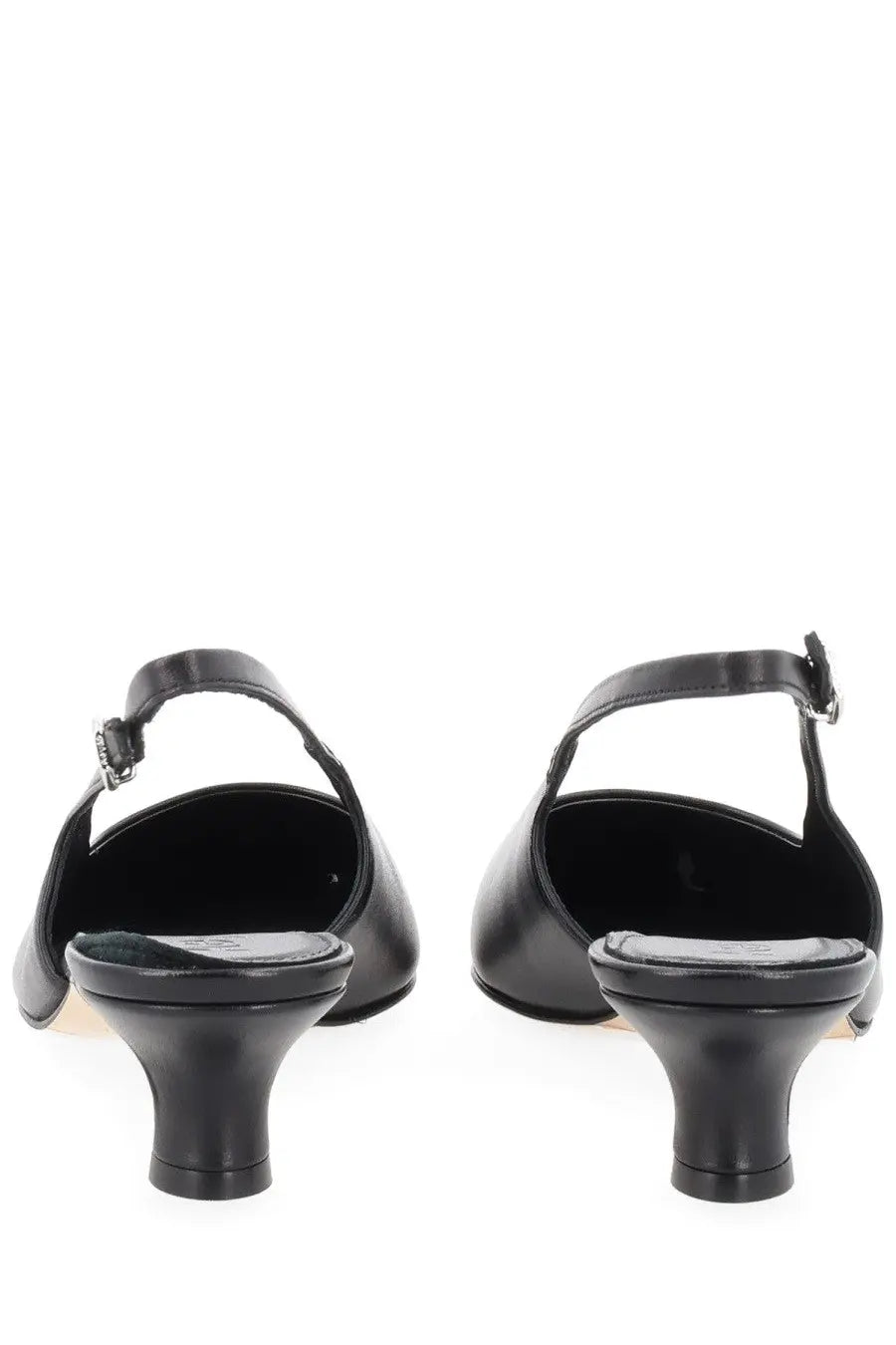 Aeyde womens neckline catrina black leather slingback heels with modest block heel and small silver buckle