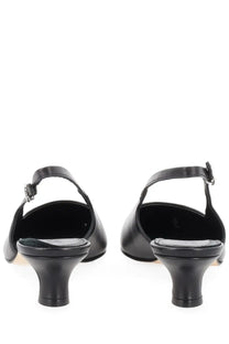 Aeyde womens neckline catrina black leather slingback heels with modest block heel and small silver buckle